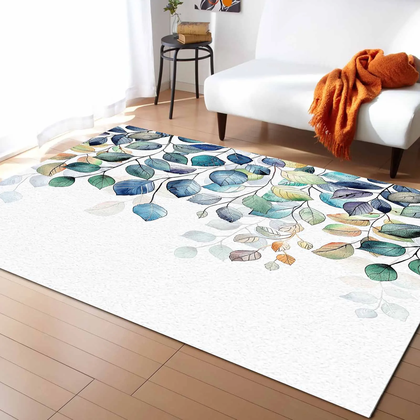 

Plant Blue Leaves Carpet For Home Living Room Bedroom Bedside Decor Large Area Rug Teen Room Decor Carpet