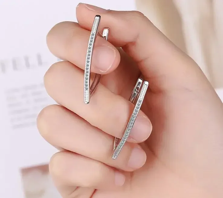 Delicate Female Earrings 925 Sterling SIlver V-shaped Irregular Triangular Single Row Zircon Earrings for Women Wedding Jewelry