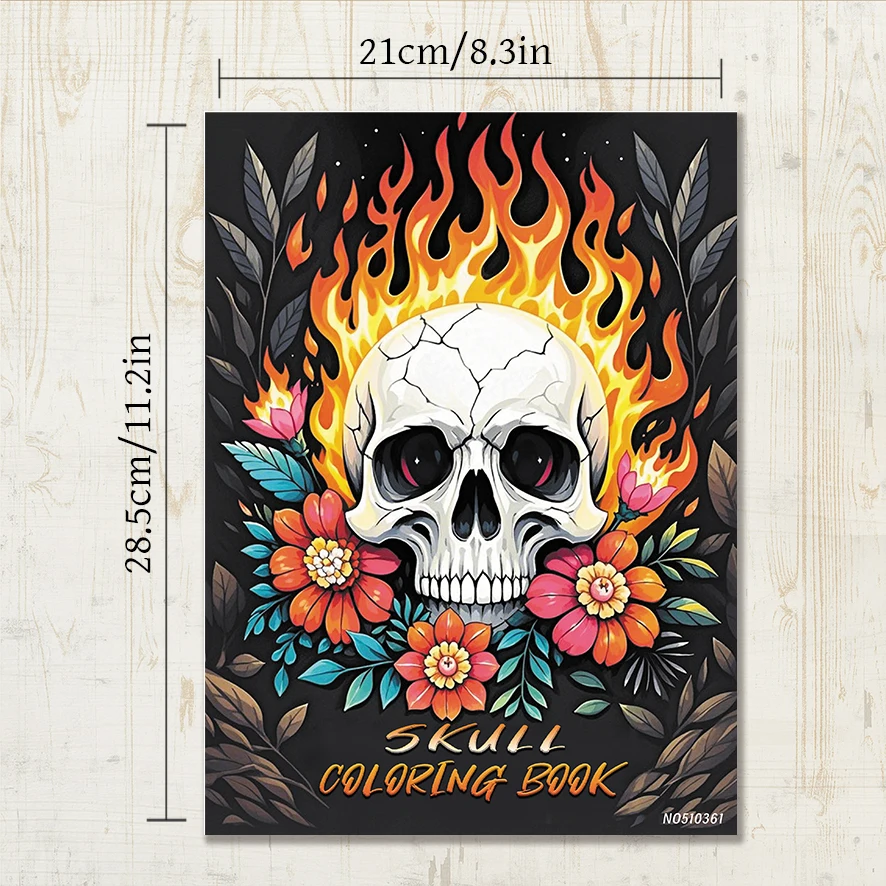 Schedelkleurboek voor volwassenen - 8,3 x 11,2 inch 22 pagina's kleurboek - helpt stress te verlichten en emoties kalmeren