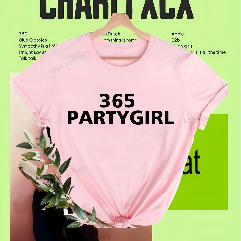 Charli XCX Album Brat 365 PARTYGIRL Men High Quality T-Shirts Retro Women‘s Clothing Aesthetic Unisex Streetwear Cotton TShirts