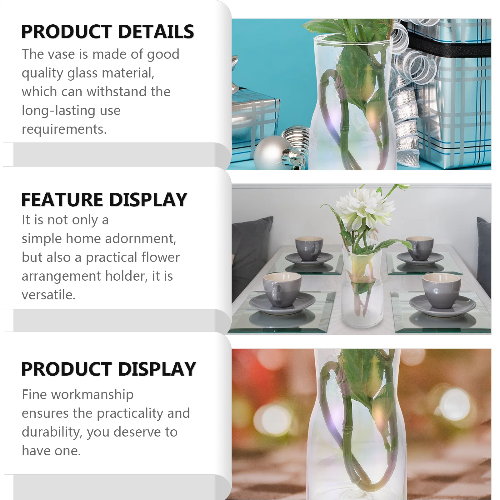 

Glass Vase Transparent Hydroponic Flower Holder Modern Chic Vase Decor for Dried Flowers Minimalist Home Adornment