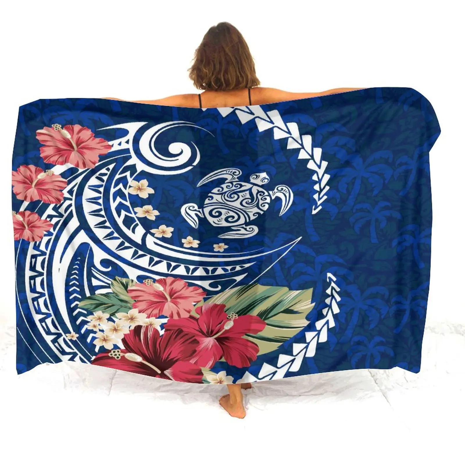 Hawaiian Beach Vacation Woman Turtle Design Polynesian Floral Print Tribe Design Soft Comfortable Shawl Summer Apron