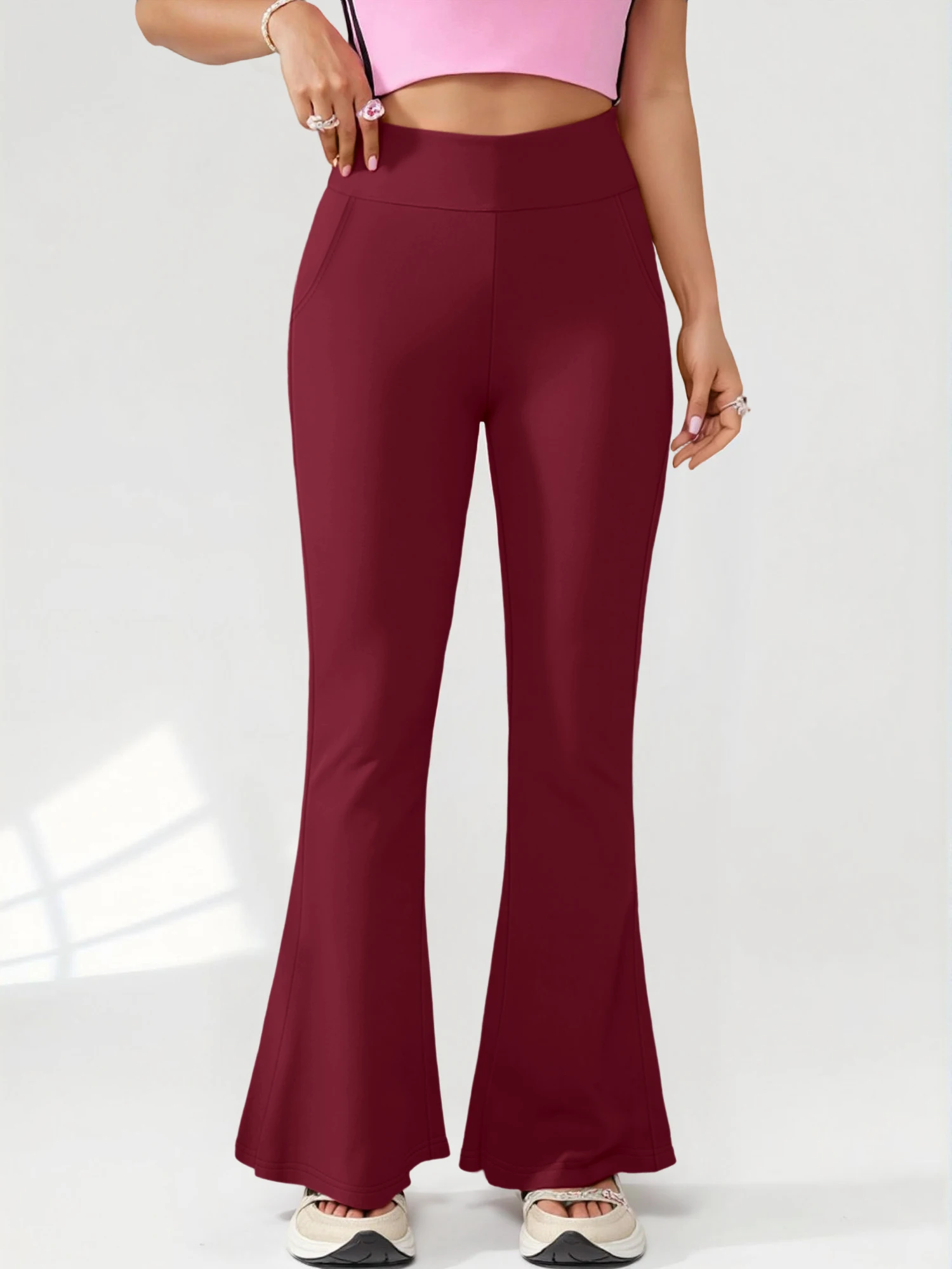 

Ультрамягкие расклешенные леггинсы для йоги с высокой талией, женские брюки для тренировок с карманами, эластичные, приятные к телу спортивные брюки.