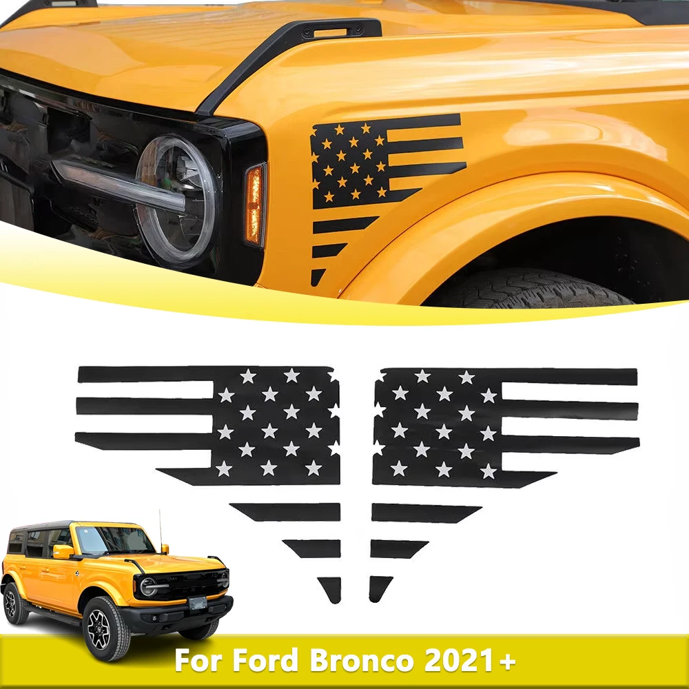 

Front Side Fender Panel Decal Decoration Cover Trim for Ford Bronco 2021-2024 American Flag Stickers Car Styling Accessories