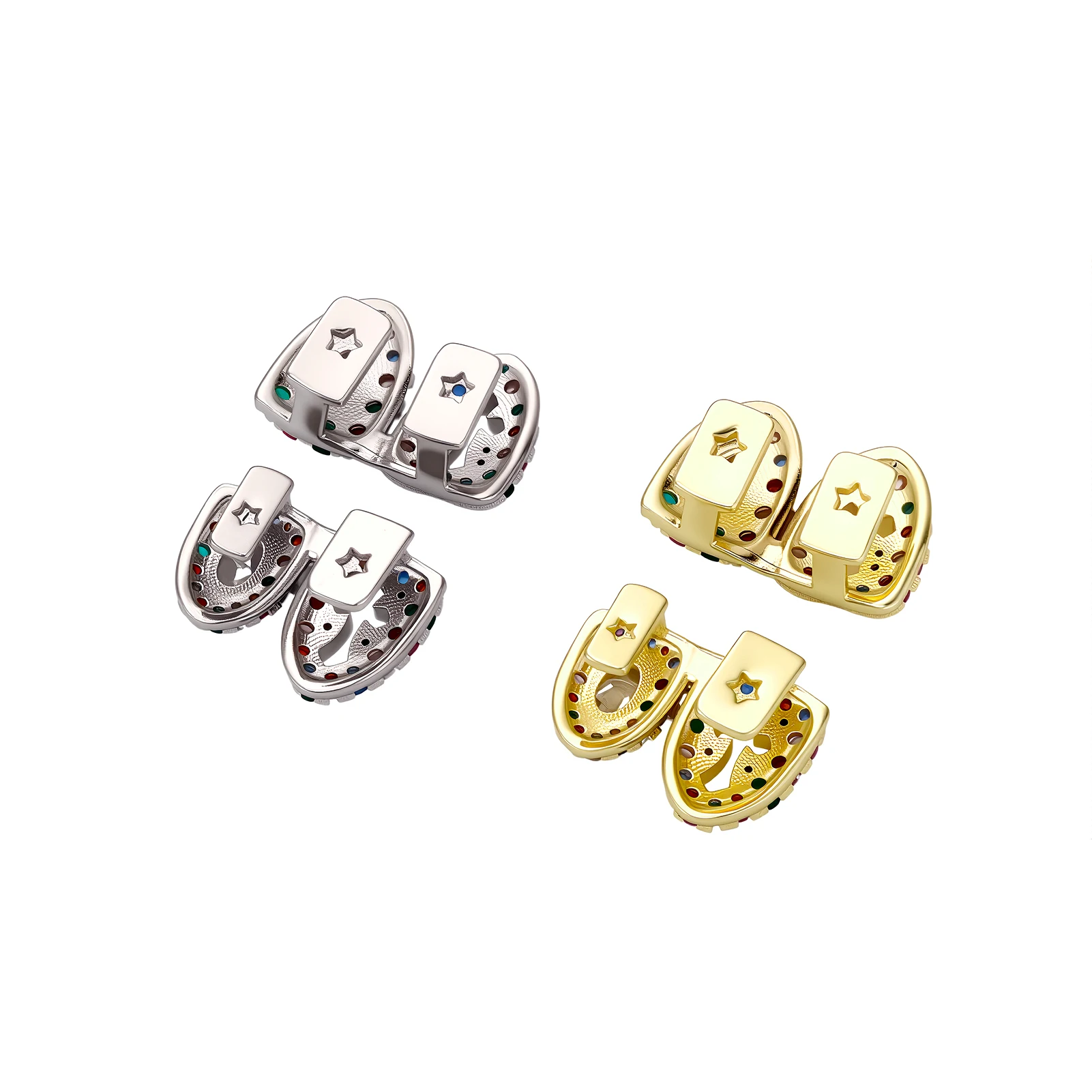 JINAO Hip-Hop Upside-Down Doppelzähne Iced Rainbow Hollow Holy Cross CZ Grillz Ober- und Unterkiefer Glänzendes Grill-SET Punk Rapper Weihnachtsgeschenk – Detail 10