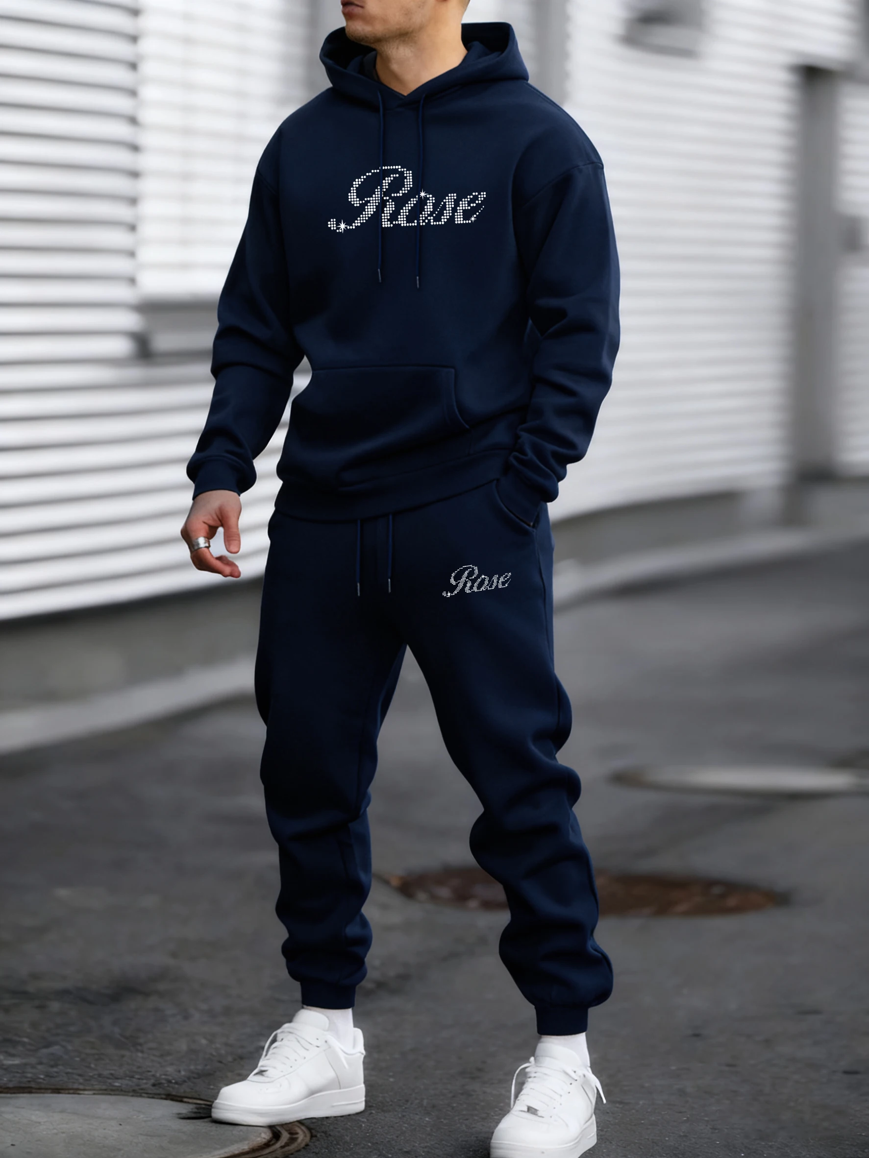 Letters Composed Of Diamond Patterns Male Tracksuit Trendy Autumn All-Match Clothes Simple Fleece Pants Loose Men Pullovers