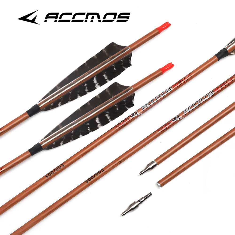 Newest Wood Skin Carbon Arrow 6/12pcs ID6.2mm Arrows 32inch Spine350 400 500 600 700 Straightness 0.003 Shaft