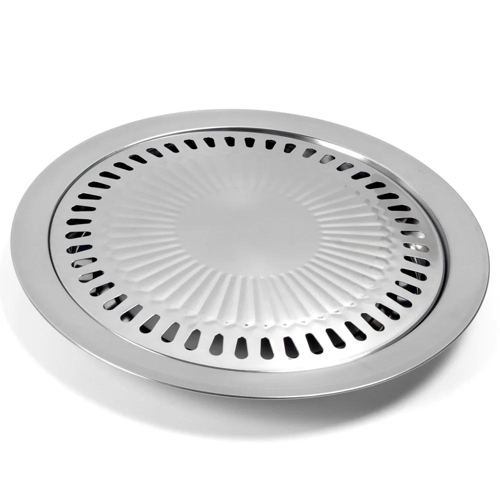 1pc Stainless Steel Non-Stick Smokeless BBQ Grill Pan Grade Dishwasher Safe Indoor/Outdoor Grill with Ventilation Holes