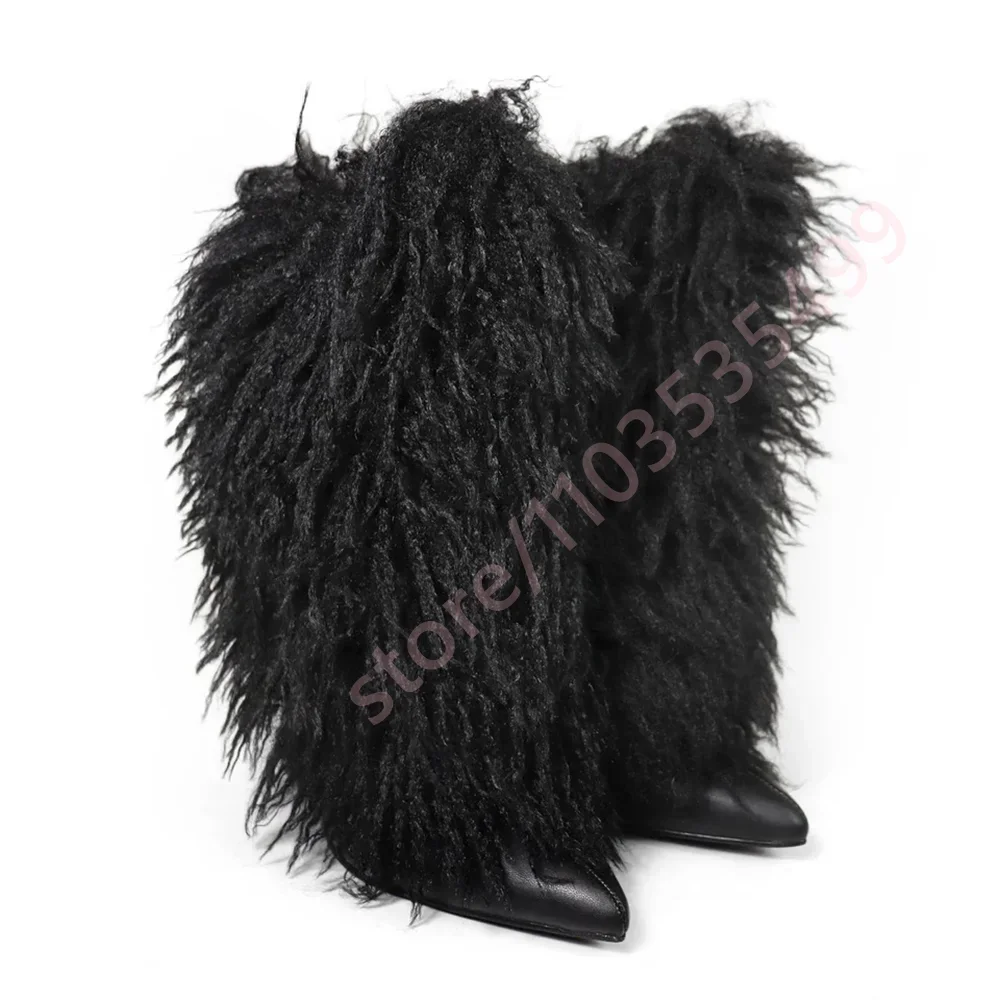 

2025 New Winter Pointed-Toe Plush Snow Boots Street Fashion Casual Boots Sexy Women's Party Boot Warm Chunky Heel Ankle Boots