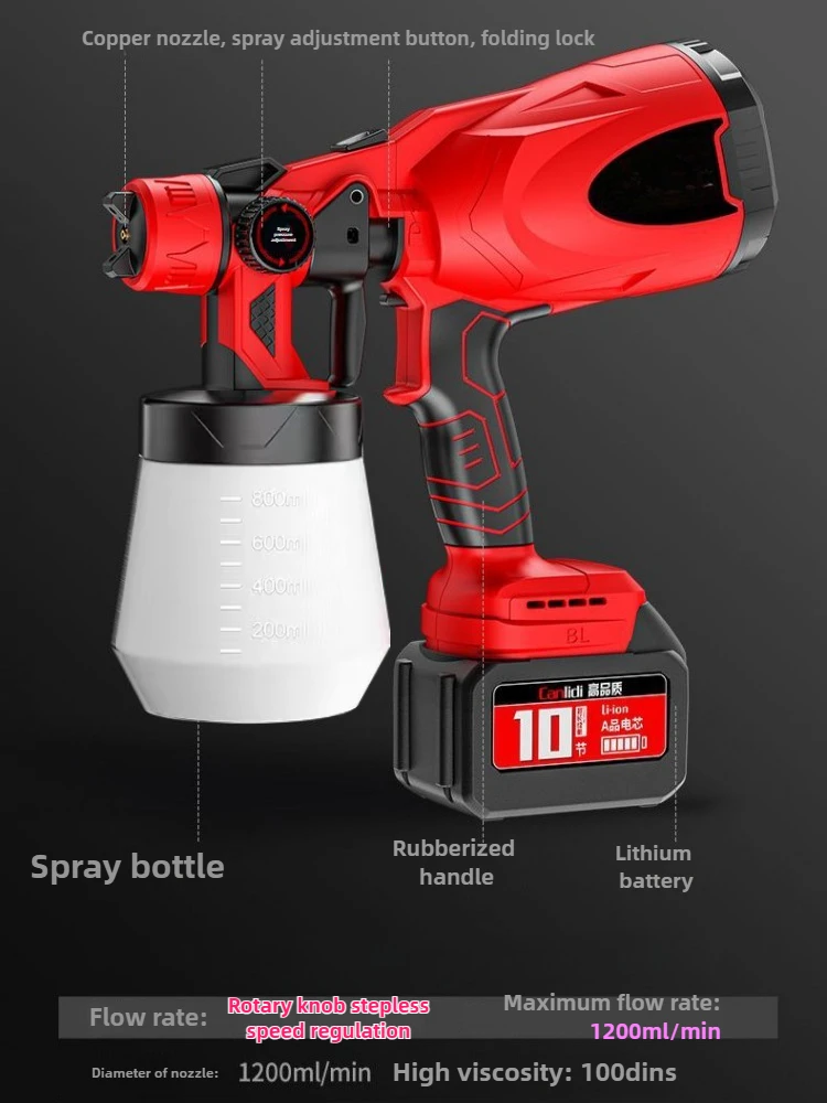 

1000ML Cordless Spray Gun For 18V Battery Electric HVLP Rechargeable Paint Sprayer For Car Home Windows Power Tool
