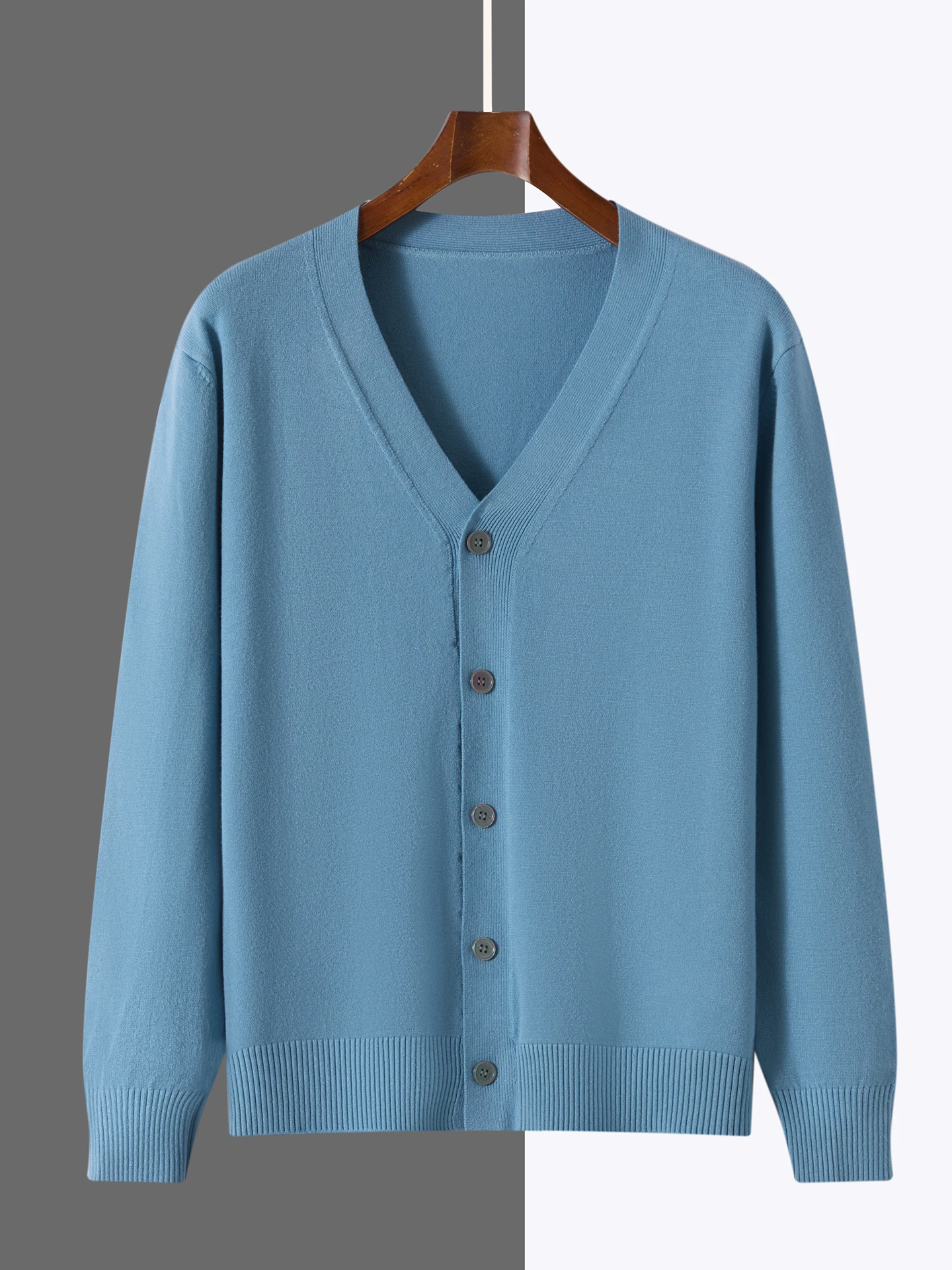 Smart Casual Autumn Winter Men Sweater Basic Merino Wool Knitwear V-Neck Cardigan Classic Long Sleeve Clothes Tops Man Outerwear