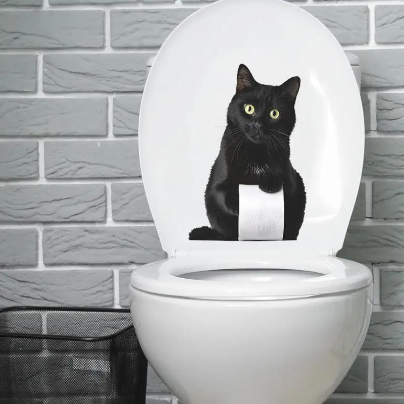 1pc Bathroom Wall Sticker Self Adhesive Removable PVC Cat Toilet Paper Decor Cute Home Improvement Decal