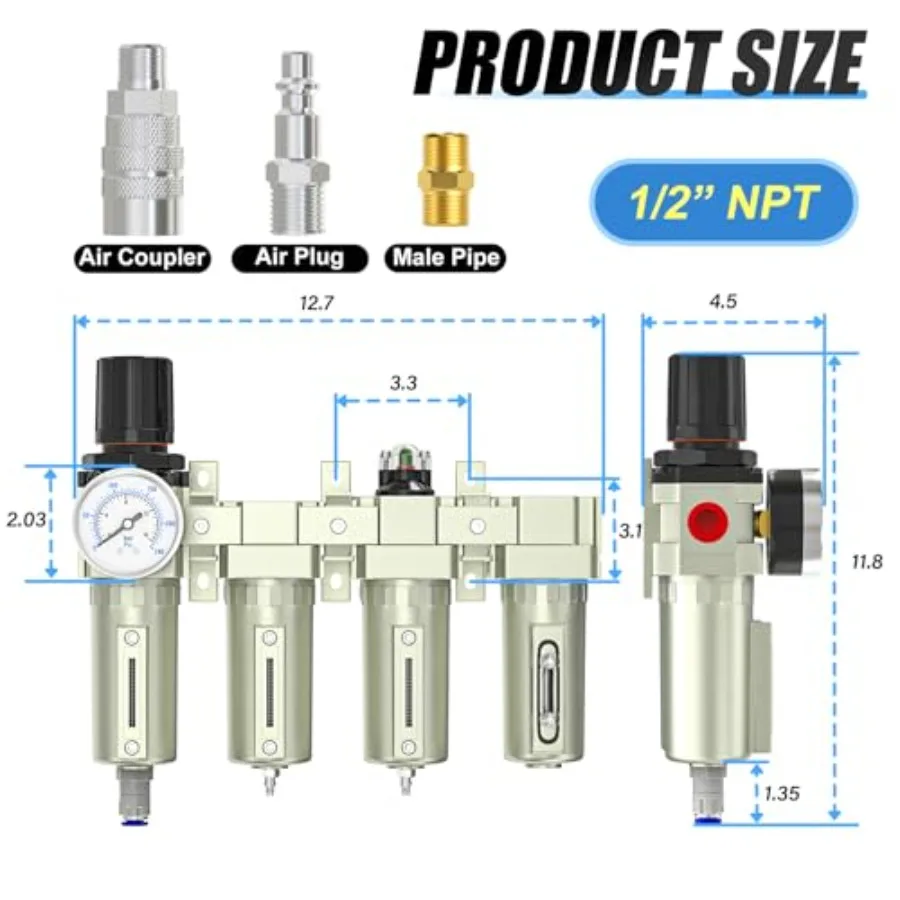 1/2" NPT Heavy Duty 4-stufiges Lufttrocknungssystem in IndustriequalitätAuto Drain Coalescing Filter Doppelte Partikelfilter-Trockenmittel