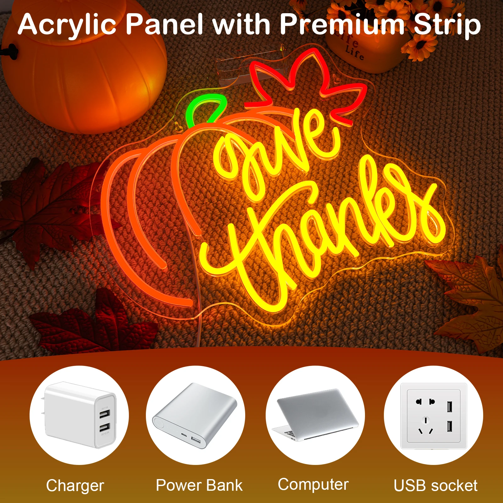 امنح شكرا اليقطين LED النيون لتزيين الحائط USB الطاقة عكس الضوء التبديل لباب جدار الفن نافذة ديكورات المنزل الطرف #5