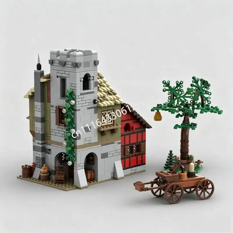 1454Parts Medieval Carpenter House Watchtower Stables MOC Creative Architecture Model DIY Assembly Popular Toy Building Blocks