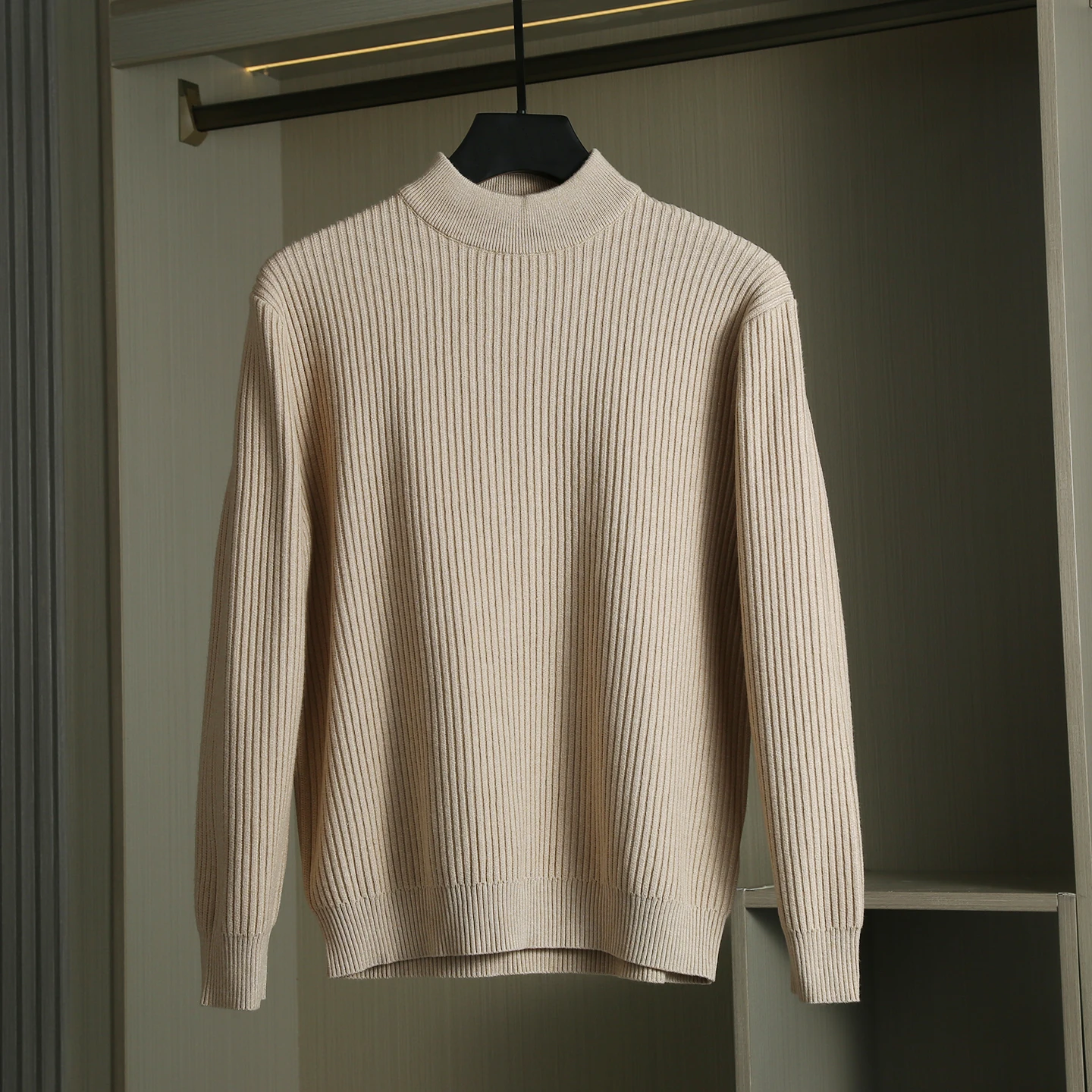 سترة محبوكة غير رسمية للرجال بياقة عالية ماركة عصرية من القطن والبوليستر والنايلون مزيج طويل Sve ملابس ترفيهية #1