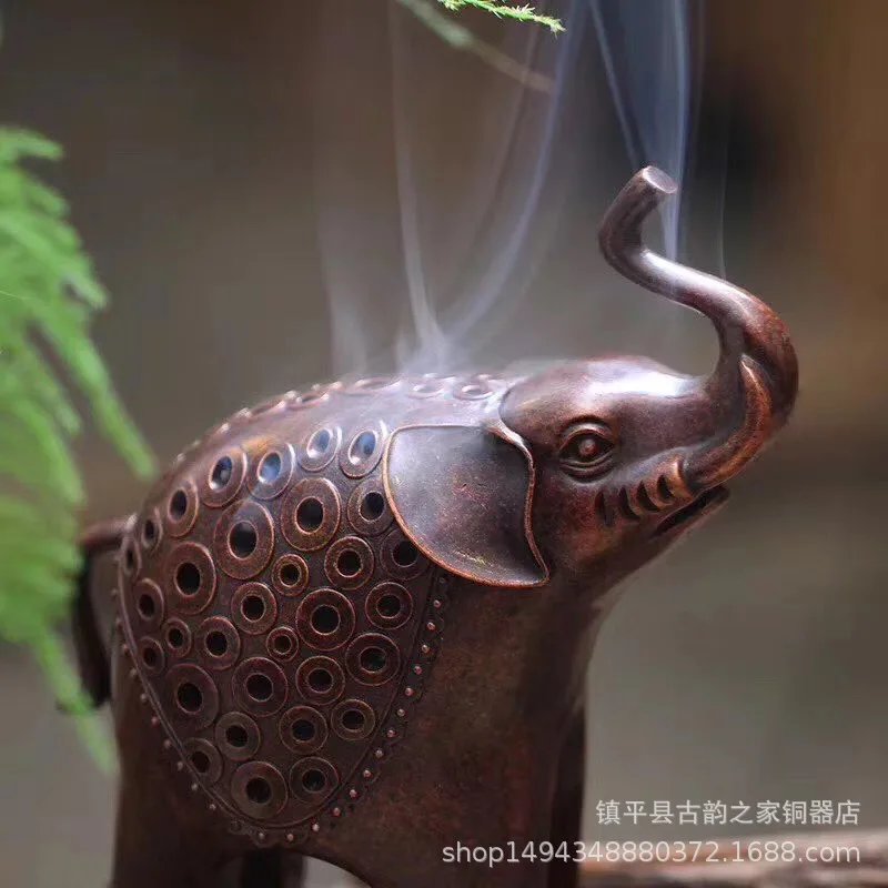 Alloy Surface Electroplated Red Copper Classic Antique Animal Zen Incense Elephant Burner