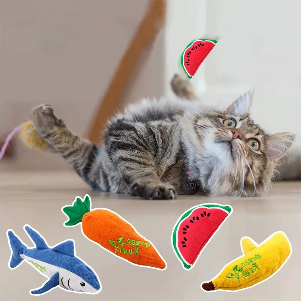 All For Paws Cat Catnip Toy 3D Simulation Carrot Banana Watermelon Tuna Toys Interactive Sounding Cat Chew Bite Cat Toys Pet Toy