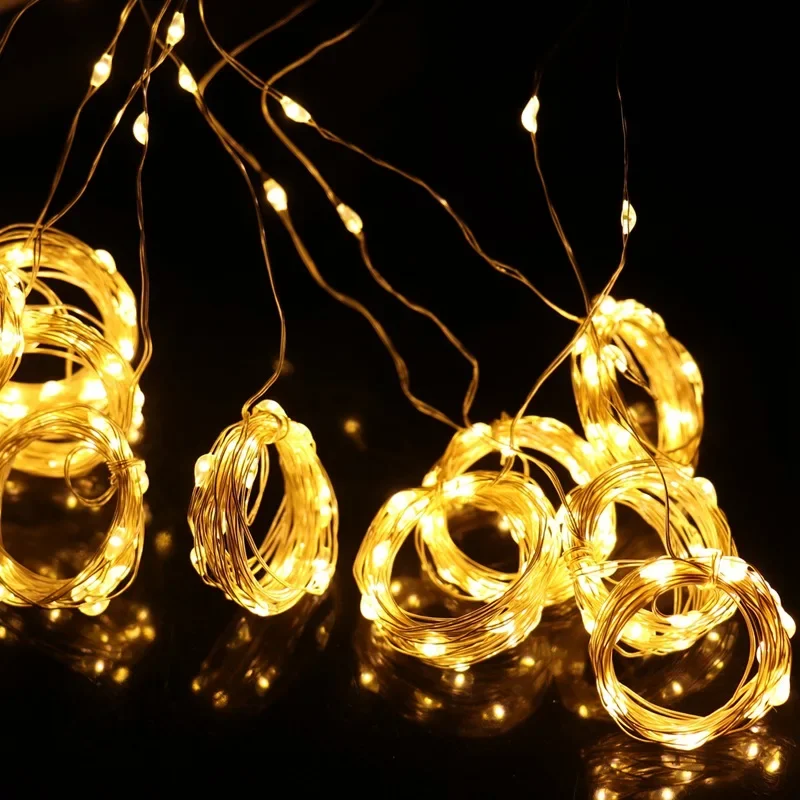 LED Curtain String Lights Christmas Garland Decor Fairy Light 8 Modes USB Remote Control Wedding Holiday Party for Bedroom Home