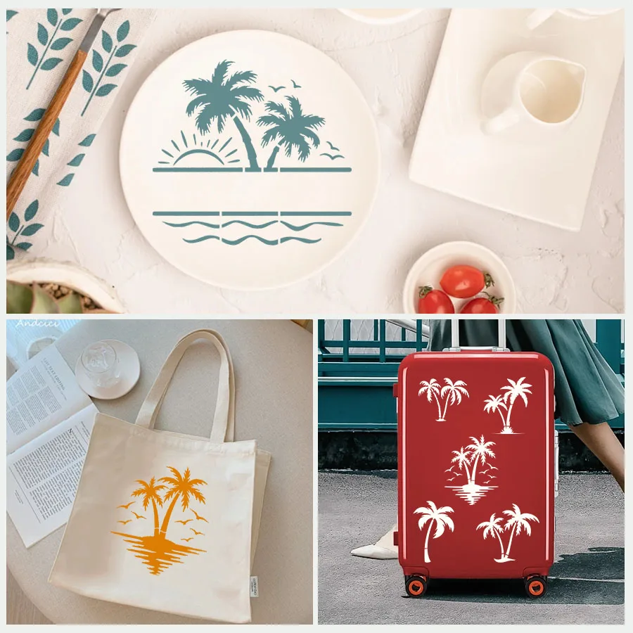 مجموعة استنسل شجرة النخيل - قالب رسم شاطئ استوائي قابل لإعادة الاستخدام للحيوانات الأليفة (6 قطع)