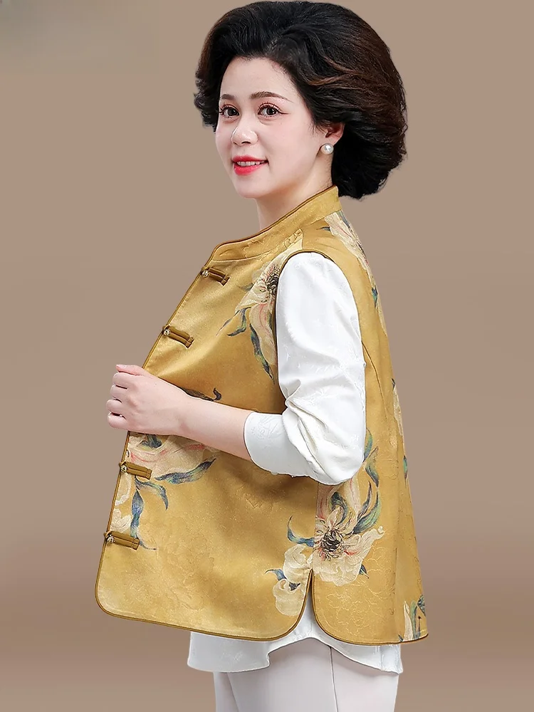 

Новый китайский комплект одежды для мам: жилет и верхняя одежда в стиле Тан для женщин среднего возраста, модный свободный крой, весна 2025