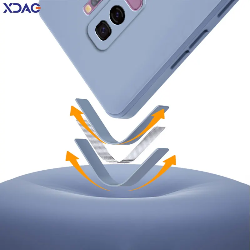 Quadrado líquido silicone tampa traseira para Samsung, câmera protetora, caixa de telefone à prova de choque macio, Samsung Galaxy S9 Plus