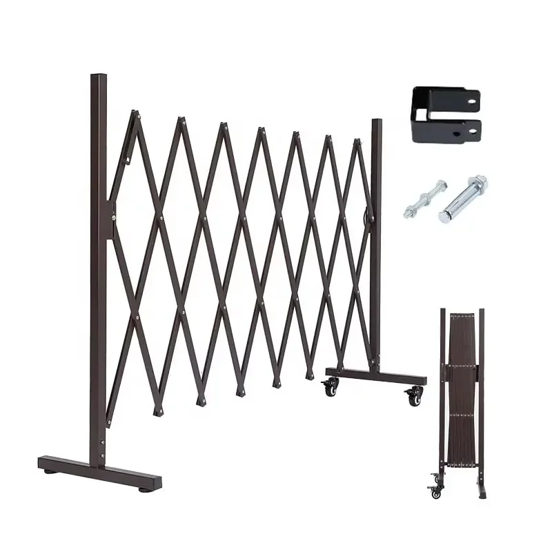 Aluminum Steel Security Expandable Pet Barrier Gate with Stoppable Casters Flexible Fence Mobile Folding Metal Barricade