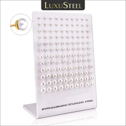 60Pairs Round White Imitation Pearl Stud Earrings For Women Men Korean Simpe Stainless Steel Push Back Ear Wholesale Jewelry Set