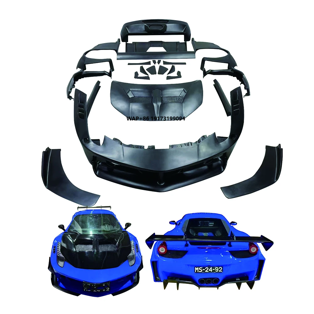 

LB Style 458 Full Body Kit Front Rear Bumper Fender Side Skirt Spoiler Engine Cover for 458