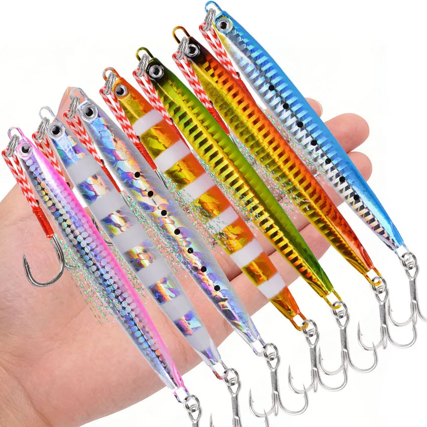 7 adet süper ince SSZ Metal döküm Jigs 60G 40G 30G 20G 10G kıyı sürükle döküm Jig kaşık deniz balıkçılığı cazibesi yapay yem mücadele