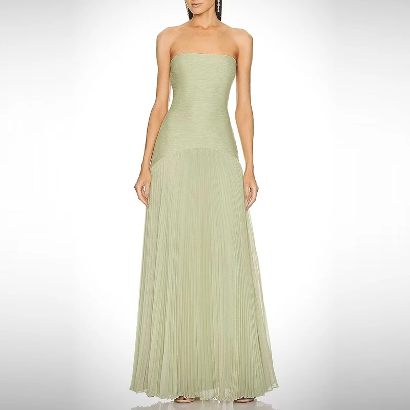 أنثى قبالة الكتف عالية الخصر بلون مساء اللباس أزياء الصيف فساتين عارية الذراعين مثير حمالة سليم مطوي فستان طويل #6