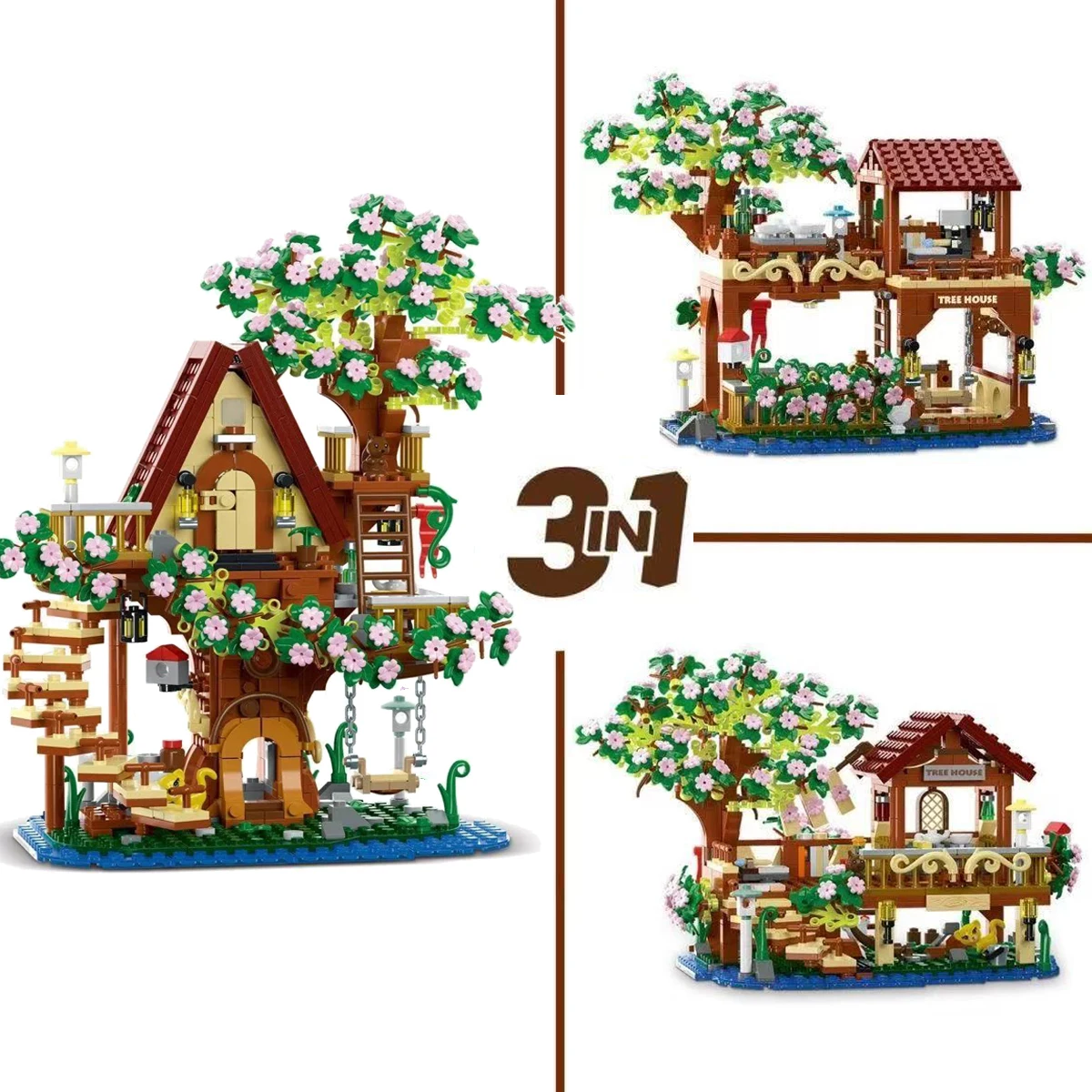 

New 959PCS Cherry Blossom Flower Sakura Fantasy Treehouse MOC Architecture Model Assembly Building Block Puzzle Gift for Kid