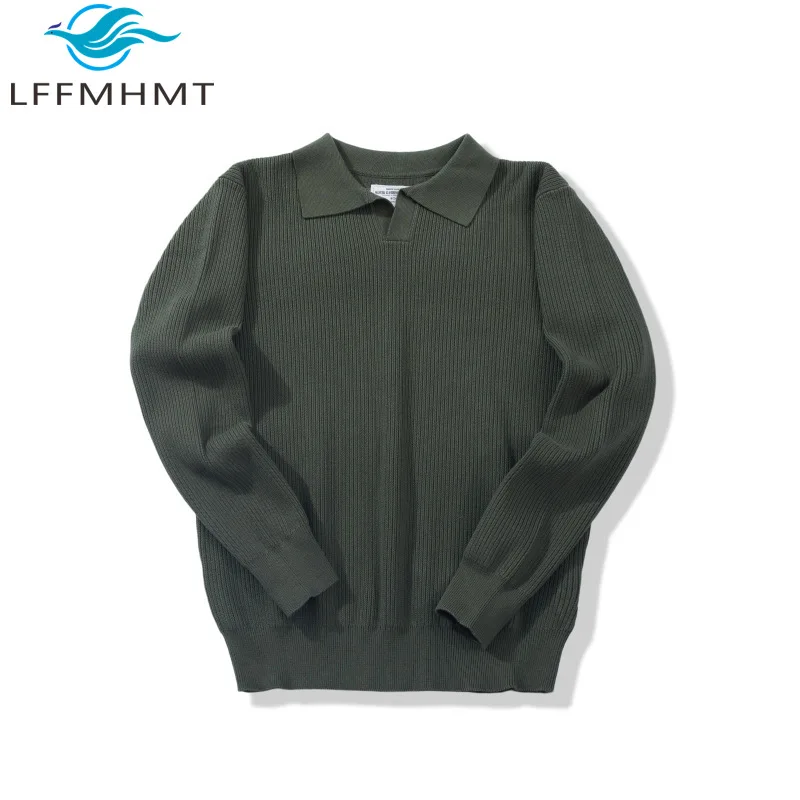 

Breathable Knitted Long Sleeve Men's Polo Shirt Seagull Collar Braided Pattern 100% Cotton Thickened Winter Simple Casual Wear