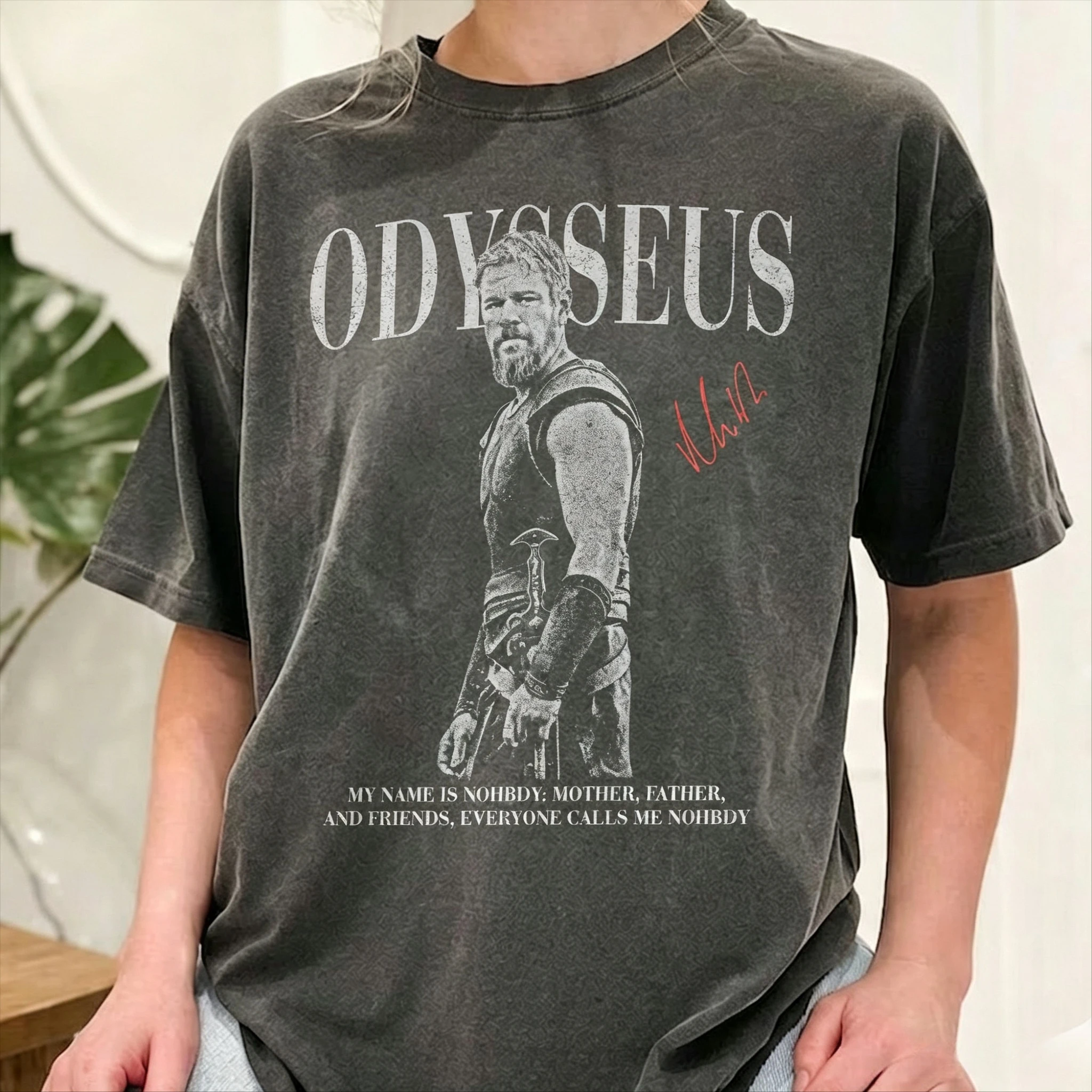 Retro Washed Odyssey T-shirt Ancient Greek Mythological Figure Portrait T-shirt Unisex Street T-shirt