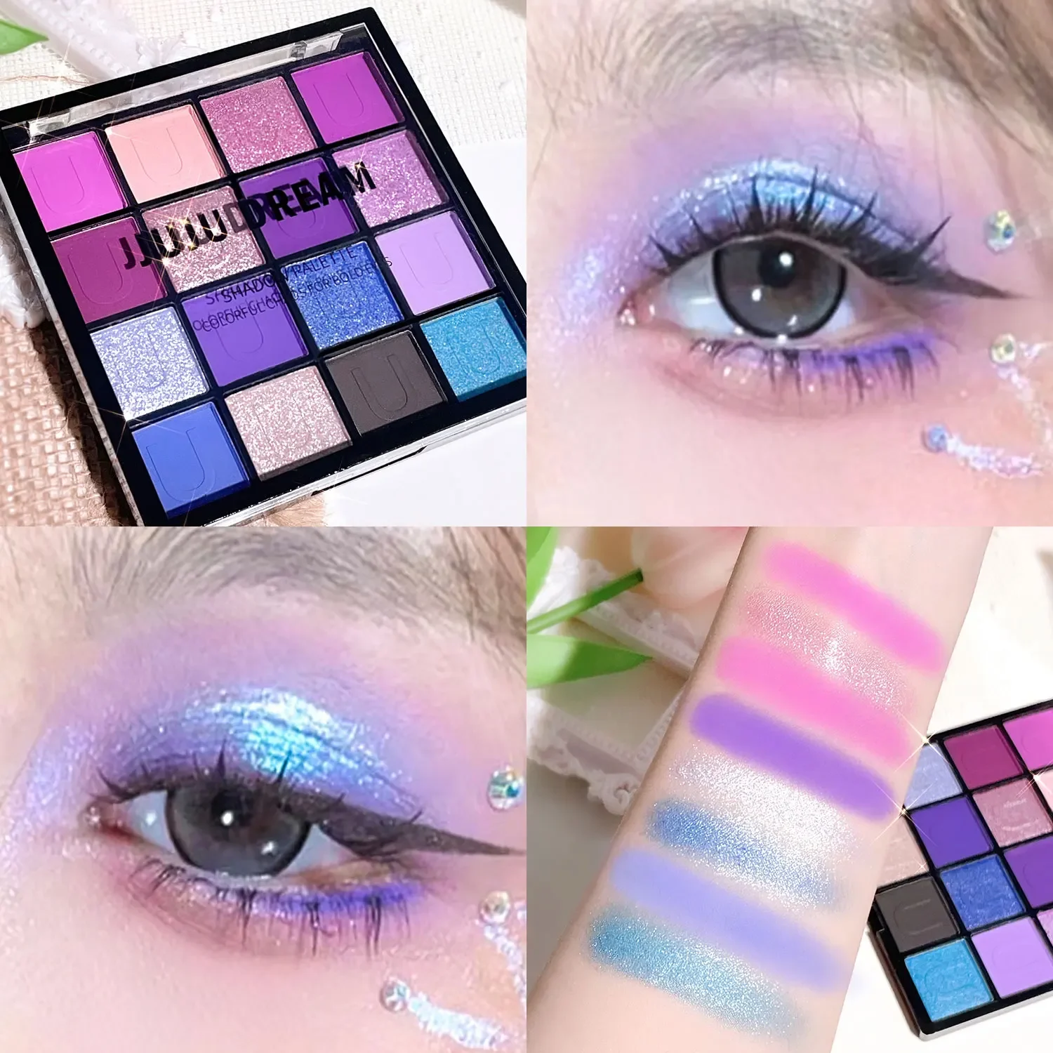 Paleta de sombras de ojos de 16 colores: Koi, Sirena, Bosque Encantado, Perla, Mate y Brillo, Maquillaje del Festival de Música