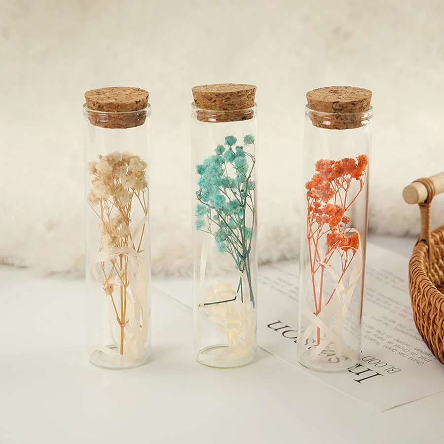 Rose real dried flower test tube specimens, candle making dried flower accessories, baby\'s breath wishing bottle decoration orna