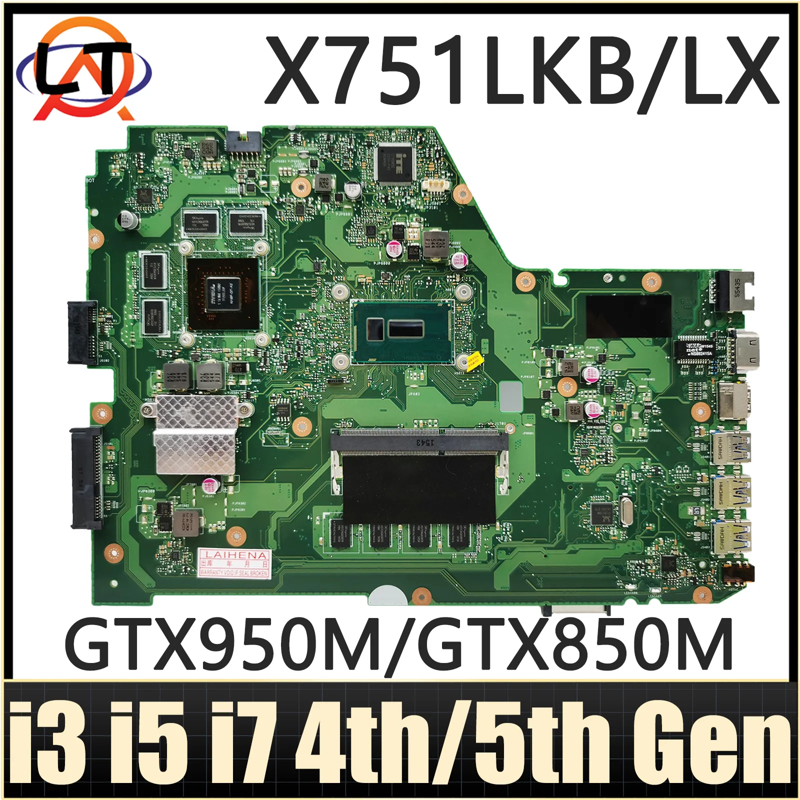 

X751LK Motherboard For ASUS X751L X751LX X751LKB Notebook Mainboard 4G RAM I3 I5 I7 4th/5th CPU GTX850 V2G 4G LVDS 100% Working