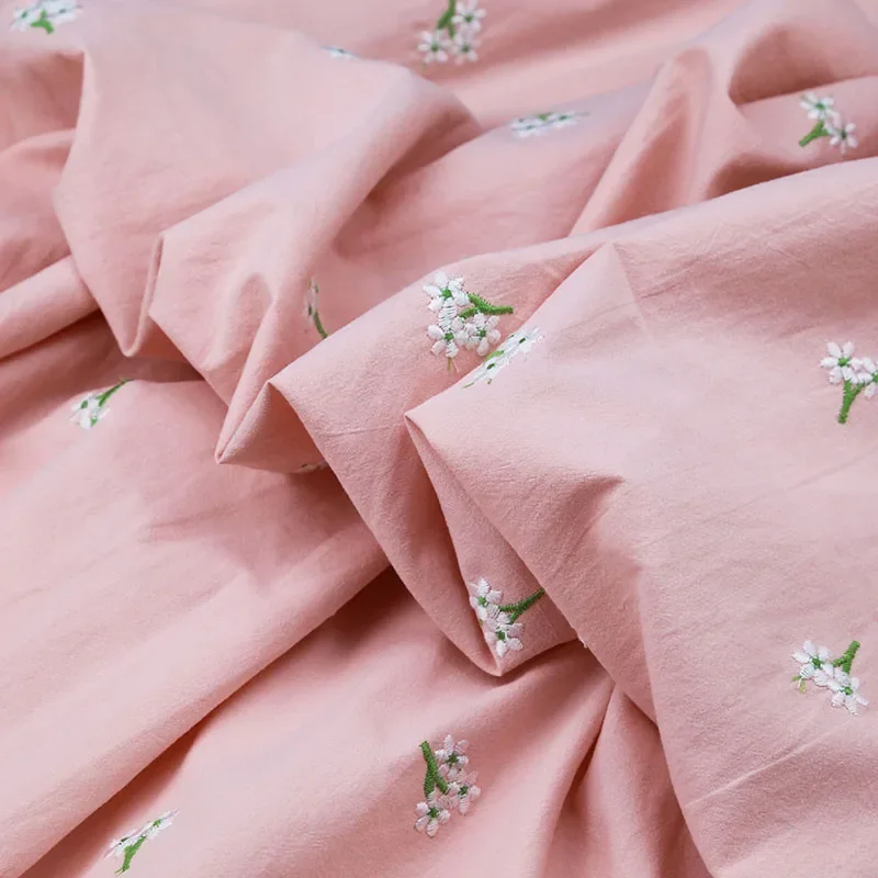 Cotton Daisy Embroidery Fabric Clothing Cheongsam Dress Handmade DIY Fabric by the Meter