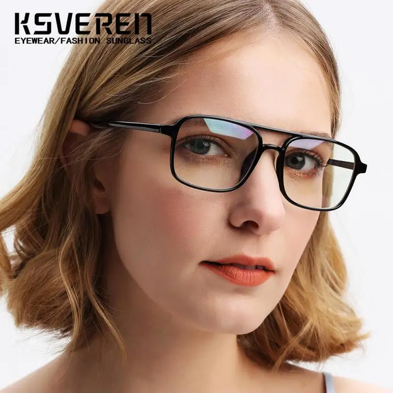 خمر جسر مزدوج مكافحة الضوء الأزرق نظارات للقراءة النساء الرجال موضة إطار مربع طويل النظر نظارات نظارات الكمبيوتر الديوبتر #1