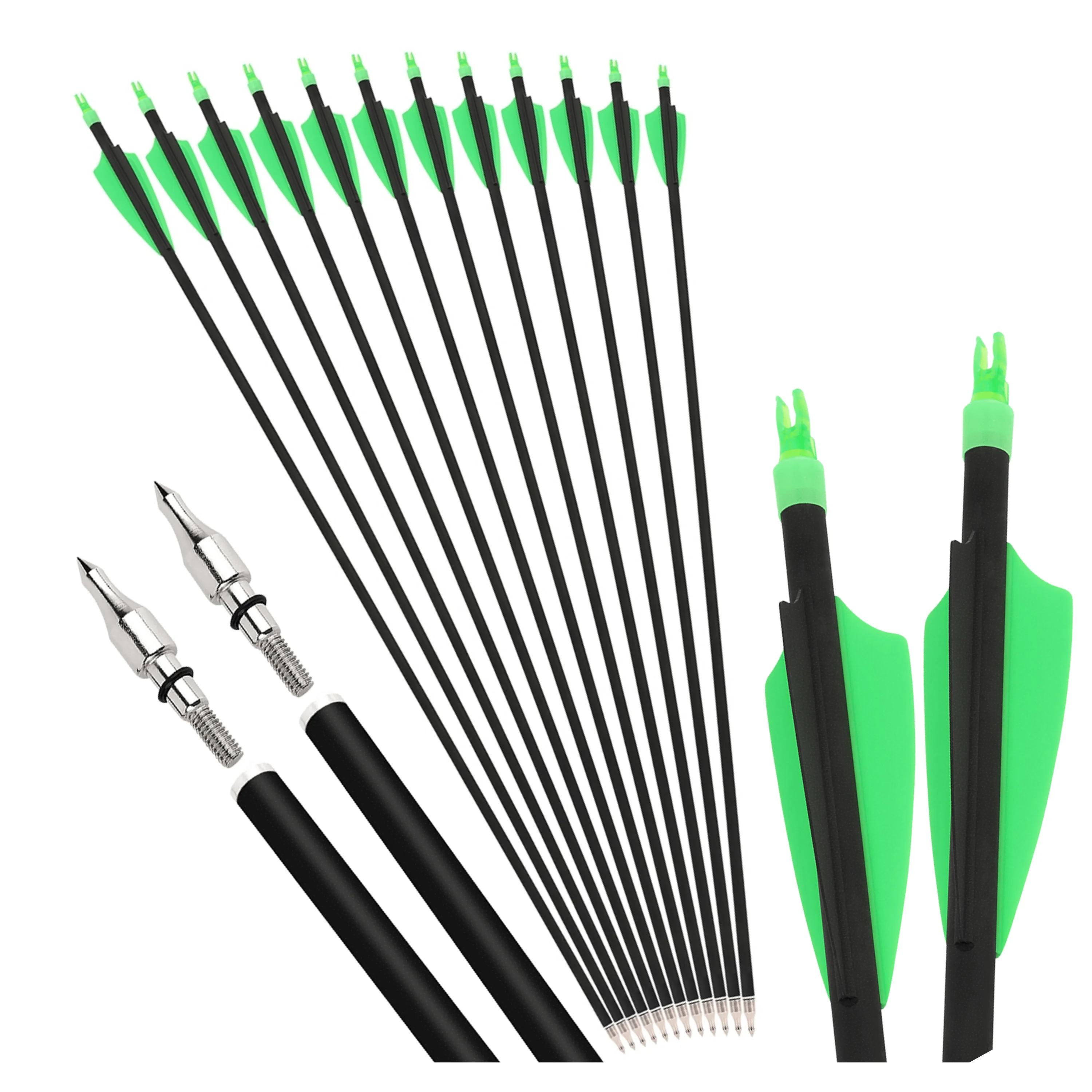 

6/12pcs Archery Arrows Spine 500 Mixed Carbon Fiber 100Grain Arrowhead 3" Rubber Feather for Shooting Hunting Target