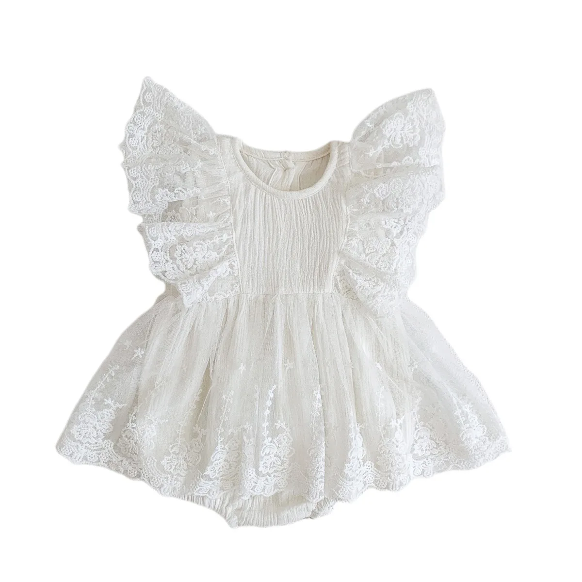

Children's summer wear new girls' cotton lace embroidered one-piece Romper short-sleeved baby princess mesh skirt