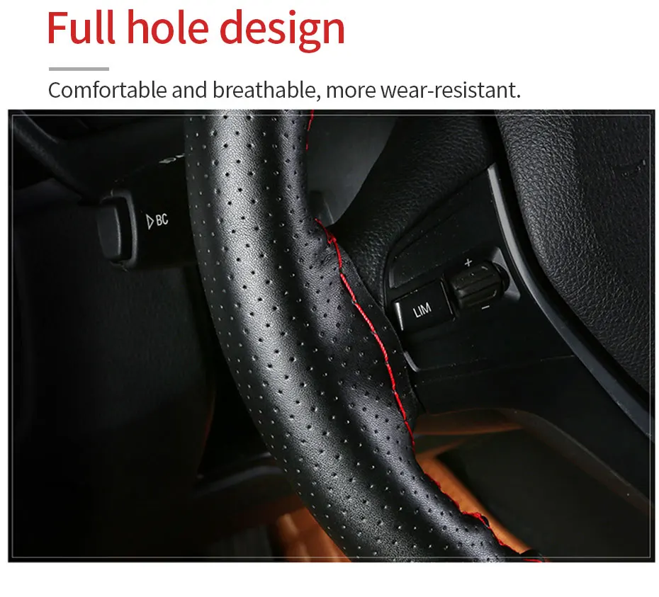 Genuine Leather Steering Wheel Cover Anti-Slip Braiding Cover For Steering Wheel Cowhide 37cm-38cm Steering Wheel Protector