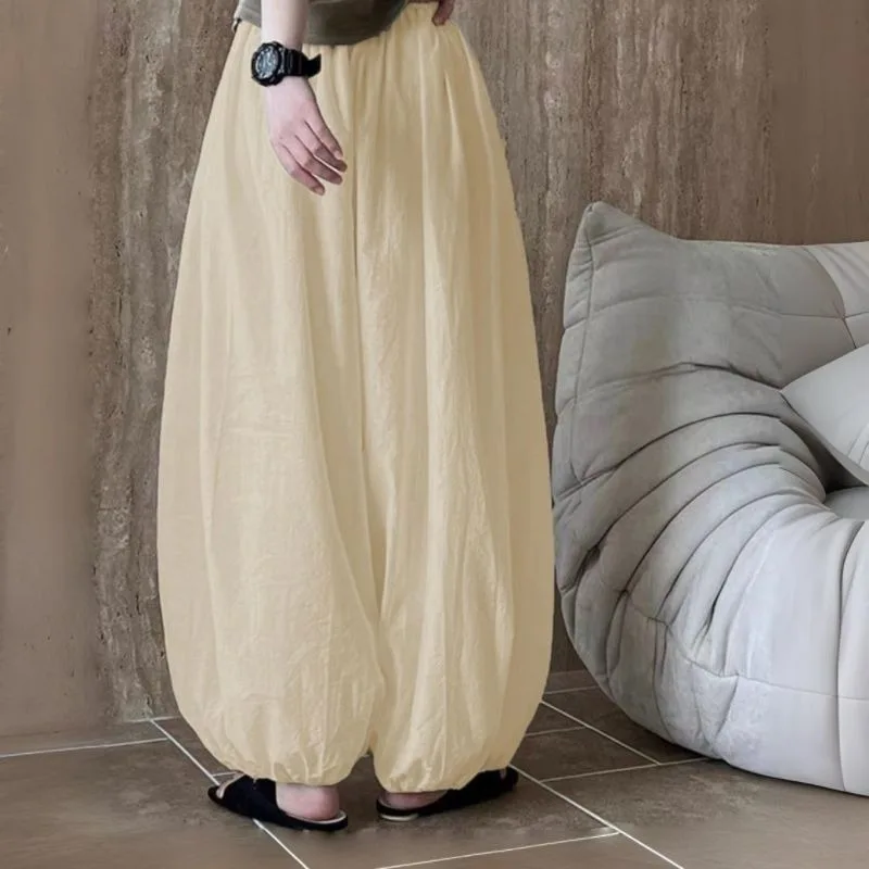 Damskie spodnie casualowe z szerokimi nogawkami, z wysokim stanem, luźne, w kształcie litery A, typu latarnia, damskie letnie nowe wyszczuplające długie spodnie.