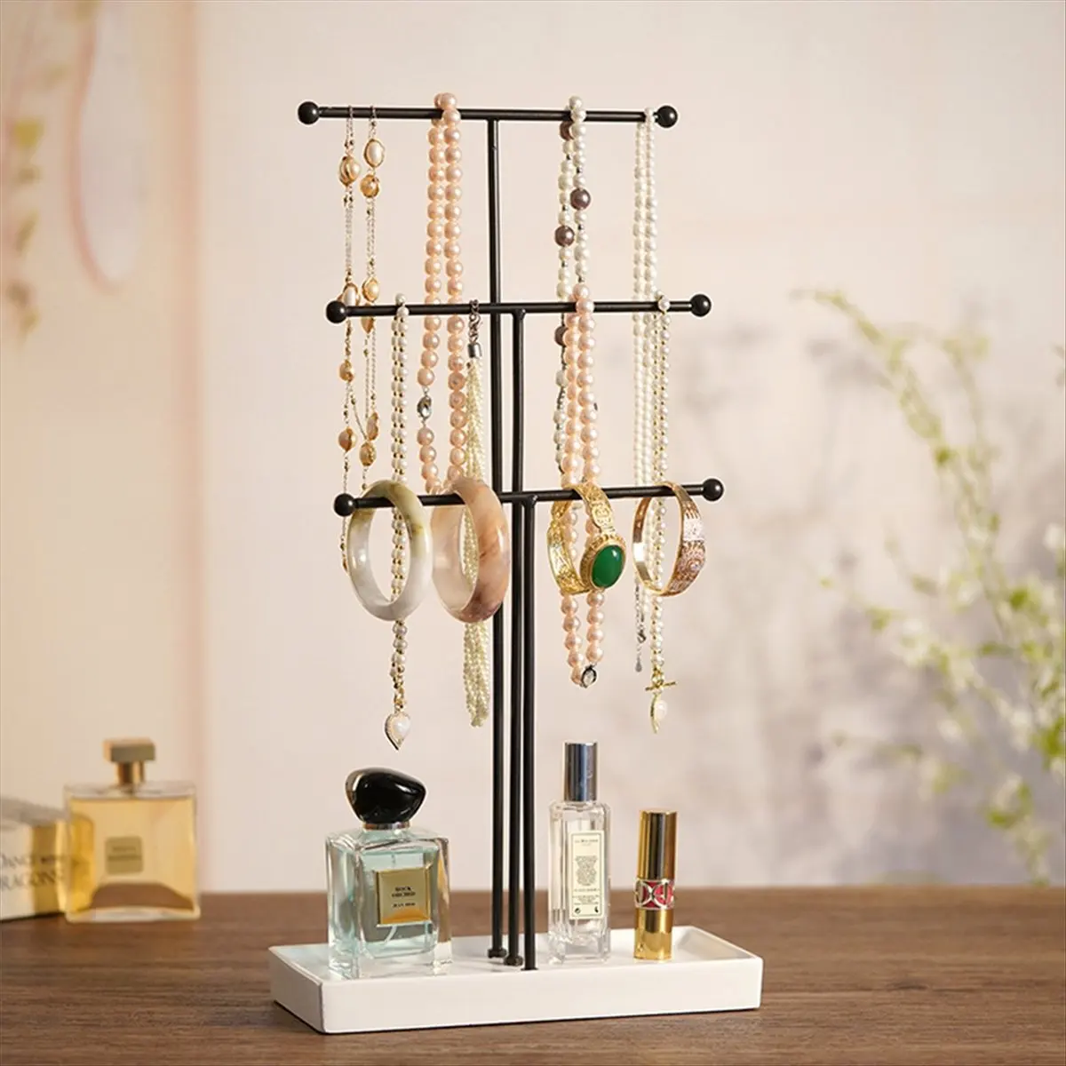 Gold T Type 3-Layer Jewelry Rack Display Prop Ring Storage Box Earring Jewelry Rack Necklaces Rings Jewelry Box-A14I