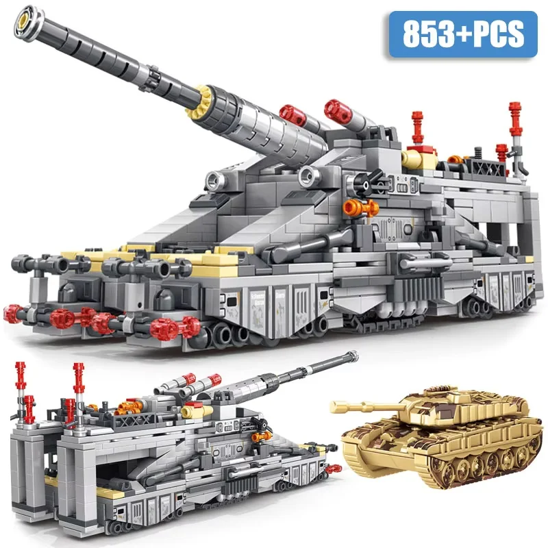 Military MOC 853pcs Schwerer Gustav Model Heavy Gustav Cannon Gun Building Blocks DIY With Tank Bricks Toys