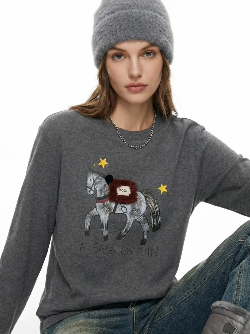 

Лимитированная серия: женская комфортная футболка с длинным рукавом и круглым вырезом, на флисовой подкладке, базовая модель