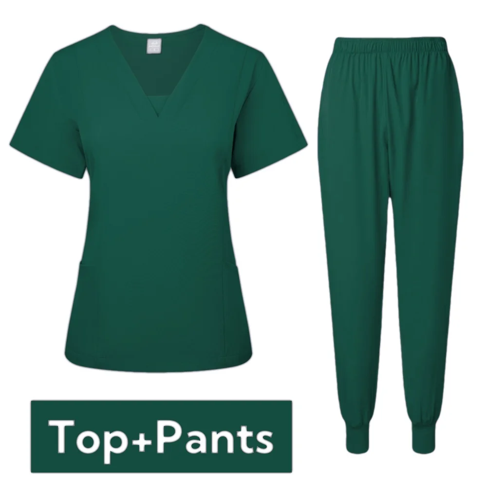 Uniformes médicos elásticos para mujer, Tops, pantalones, batas quirúrgicas, accesorios de enfermería, clínica Dental, salón de belleza, ropa de trabajo