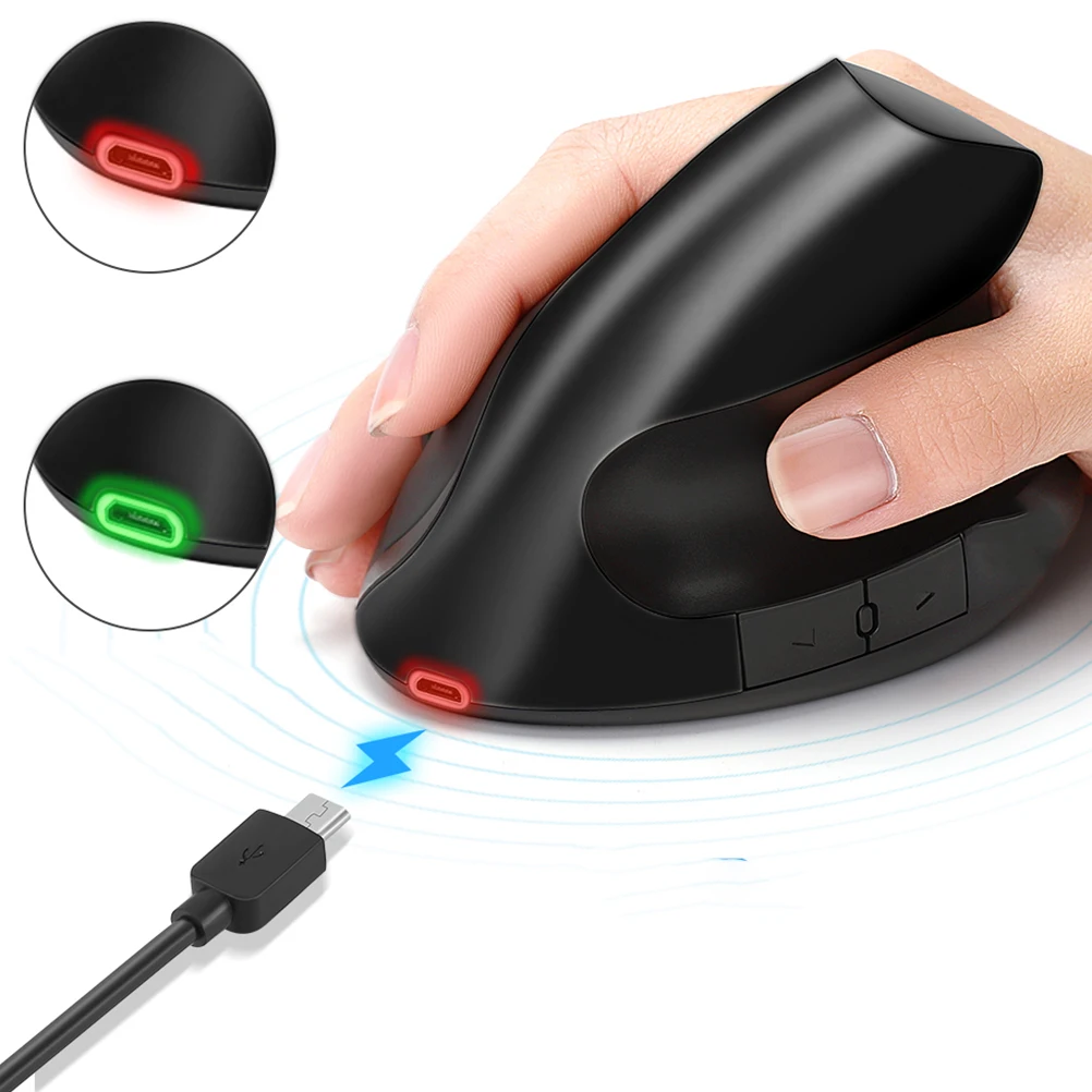 

1pc Wireless Mouse Ergonomic Photoelectric Mute 2.4G Rechargeable Gaming Mouse For Home Office Xp 7 8 10 Laptop Pc Black
