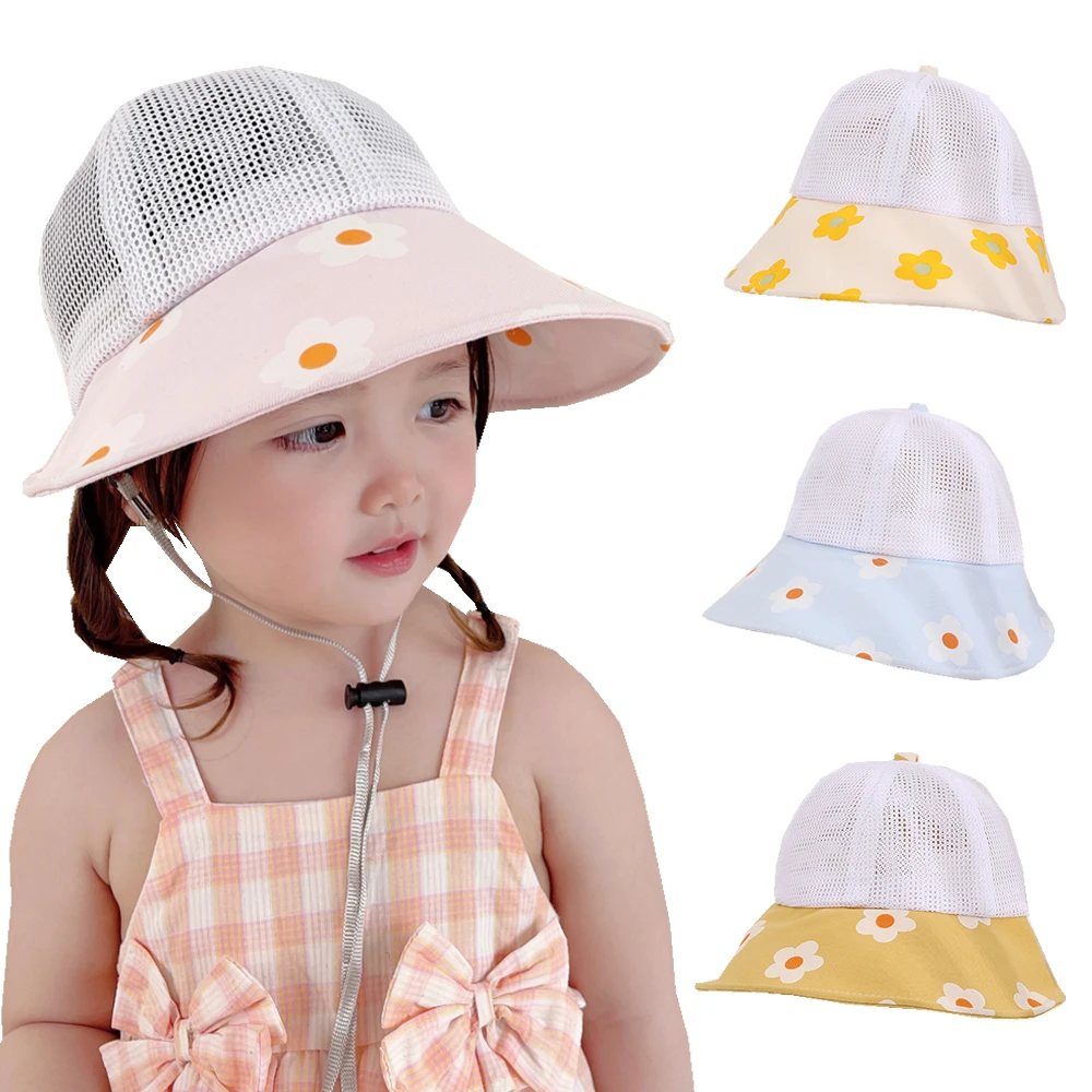 Summer Kids Sun Hats for Girls Big Brim Mesh Baby Girl Hat Beach Travel Toddler Baseball Caps Infant Accessories 1-3Y