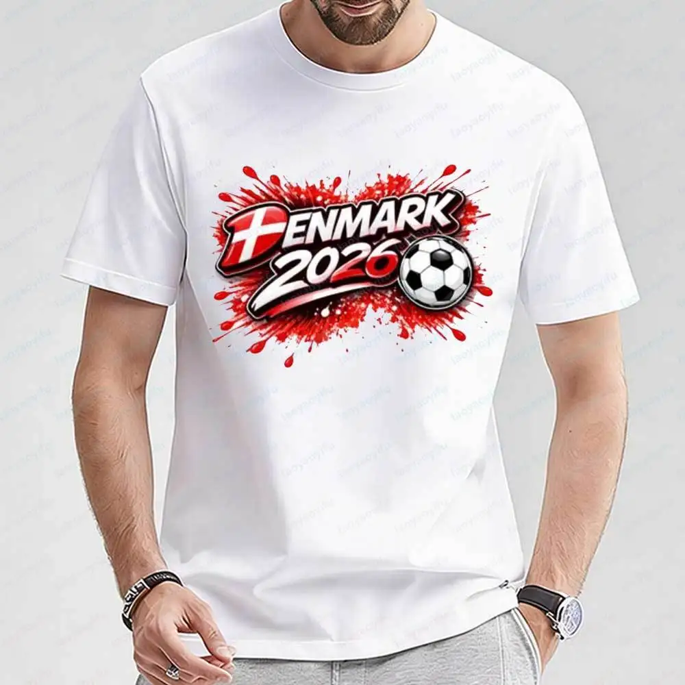 

Denmark 2026 Soccer Graphic T-Shirt Denmark 2026 Football Fan Casual Cotton Short Sleeve Tee for Men Sports Team Supporter Tops